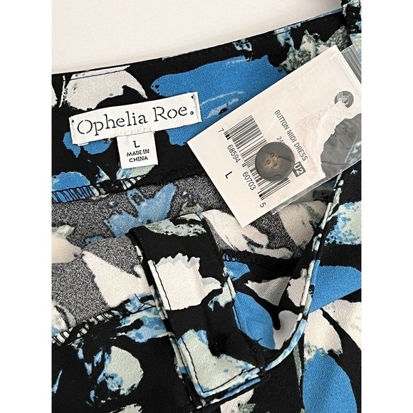 Ophelia Roe Floral Button Front Puff Short Sleeves Midi Dress Size L - Picture 5 of 16